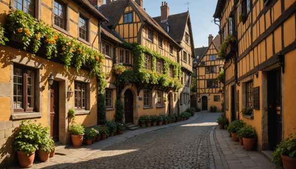 Rues pavées et maisons à colombages typiques