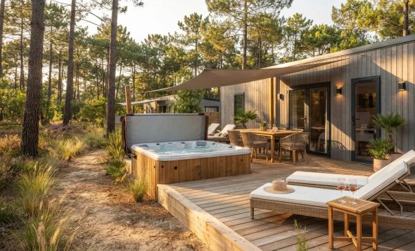 Séjour premium : mobil‑home avec jacuzzi privé dans les landes